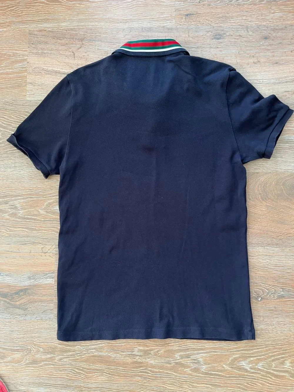 Gucci Navy Polo with Web and Tiger Collar Patches